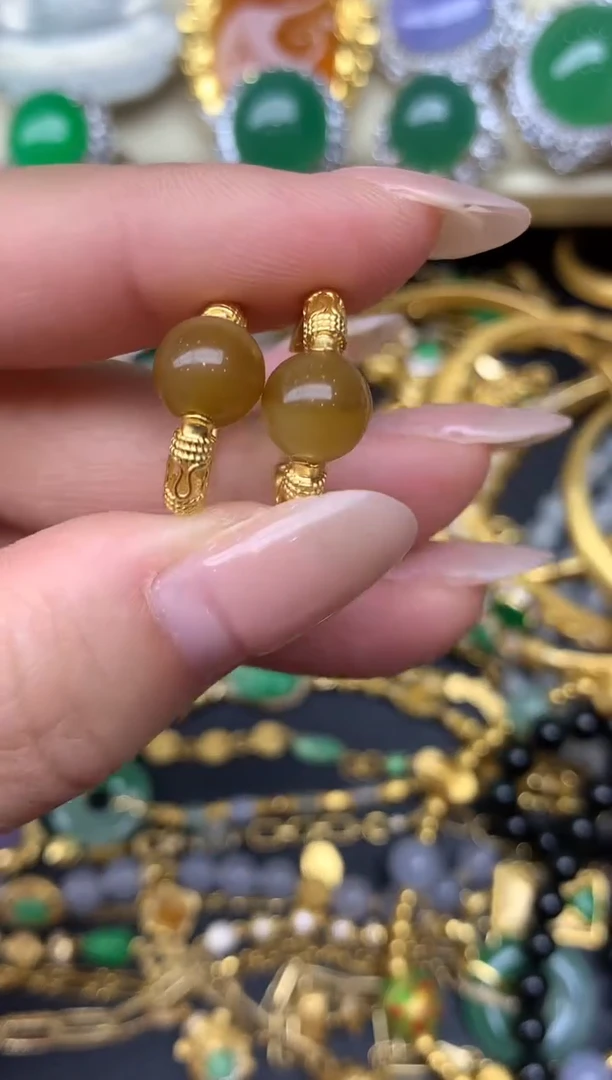 翡翠18K金镶嵌耳饰317-雪姐翡翠天天见