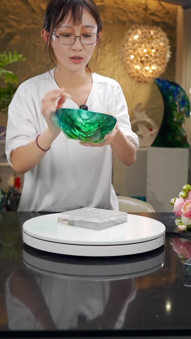 手工艺品琉璃祖母绿湖水绿双色切面小果碗