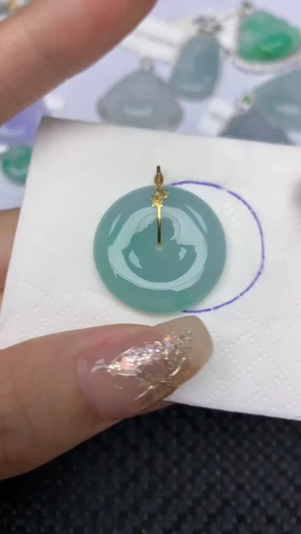 颈饰18K金镶嵌翡翠天然缅甸翡翠a货百元以上9元证书费自理