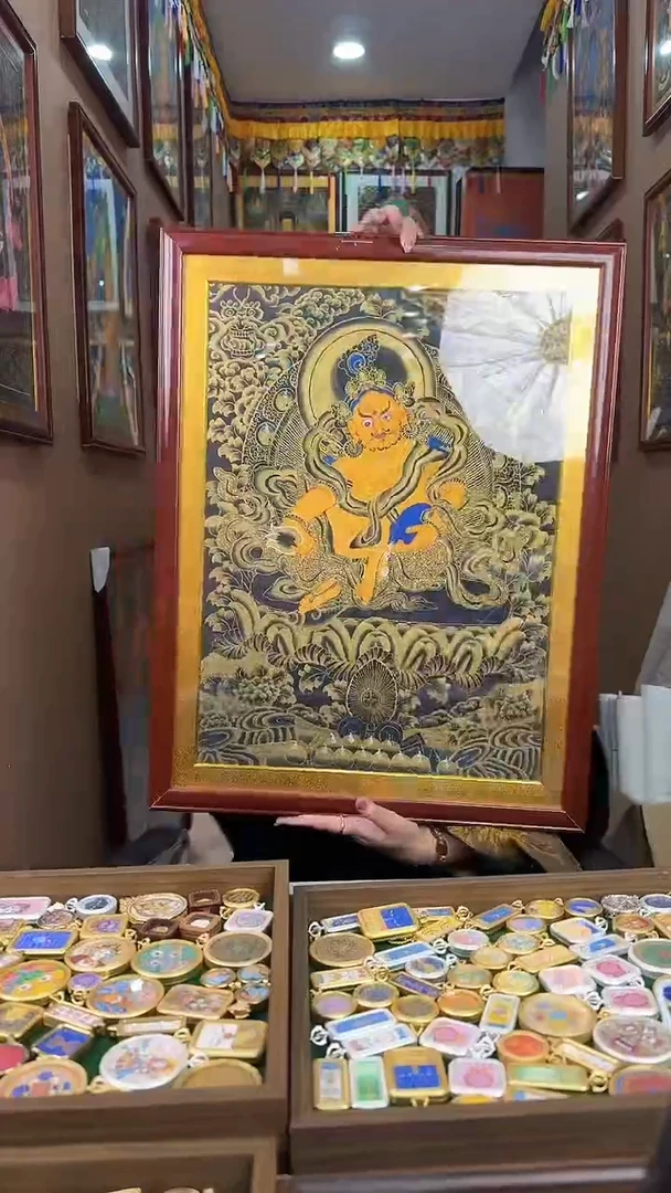 吊坠黄财神大画不带框-纯手绘唐卡