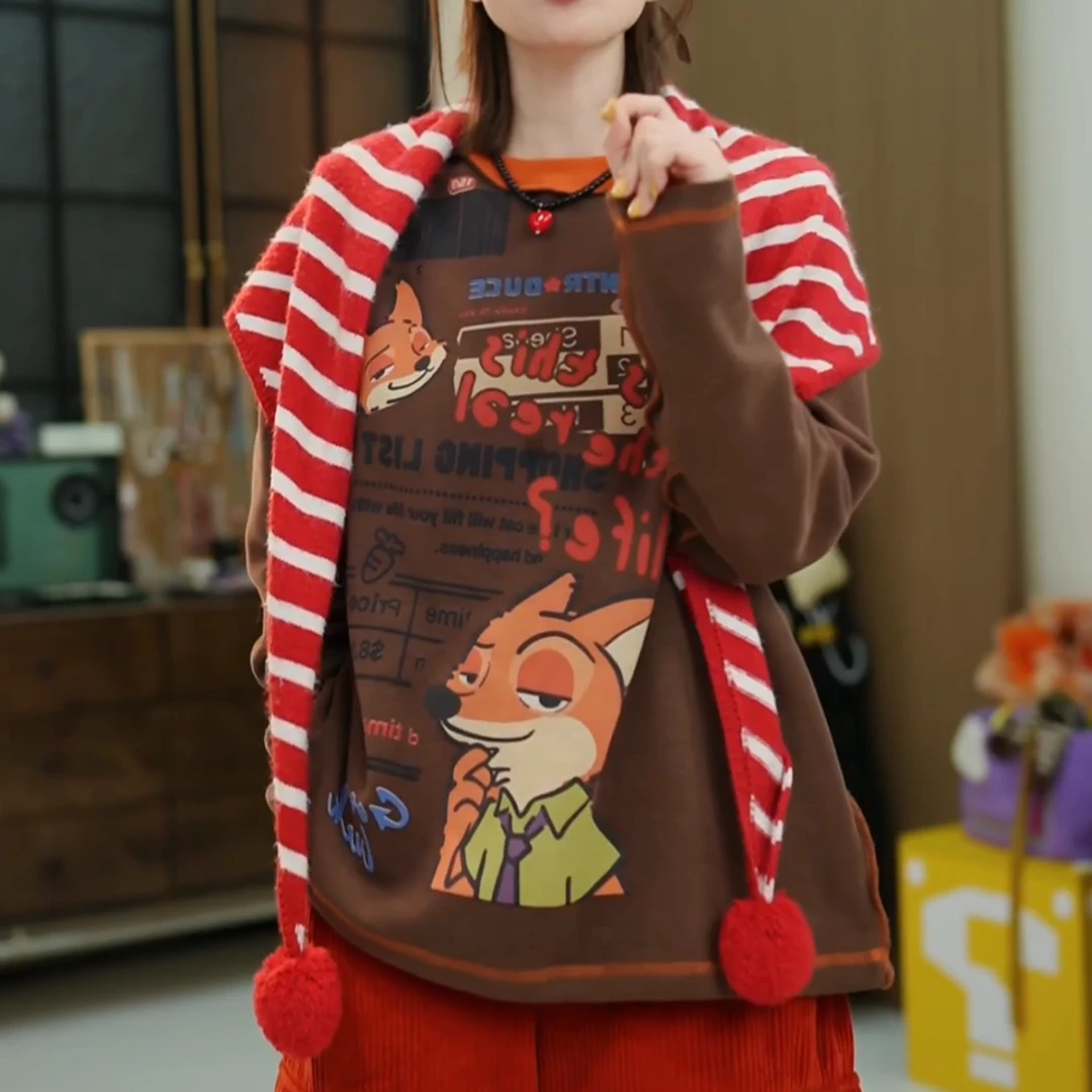 【狐狸兔子】冬季加绒加厚卡时尚通数码印设计感潮流卫衣LK2508898
