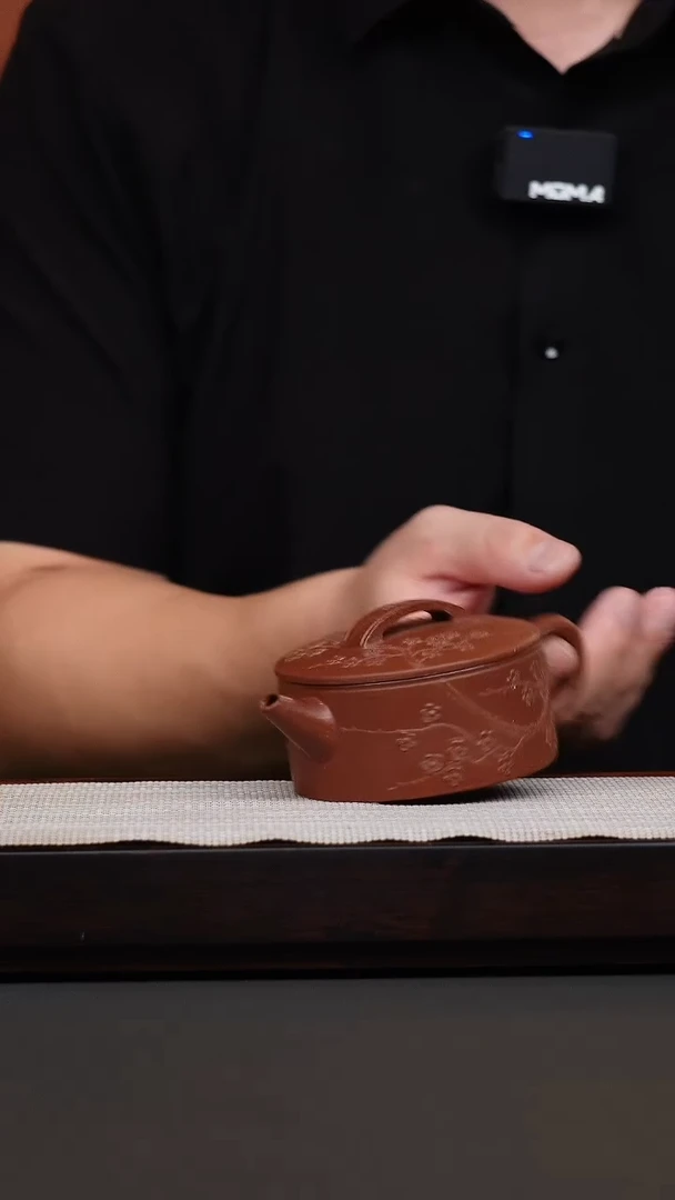 茶壶紫砂红降坡泥绘汉瓦