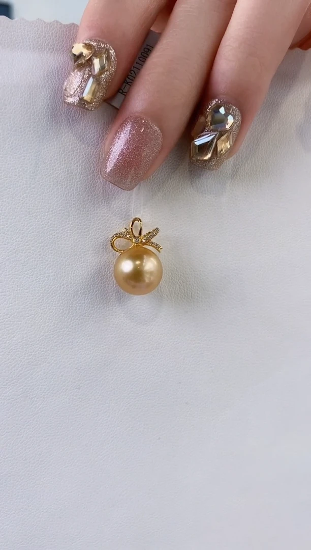 吊坠(不含链)18K金镶嵌海水珍珠11-12南洋金珍珠吊坠