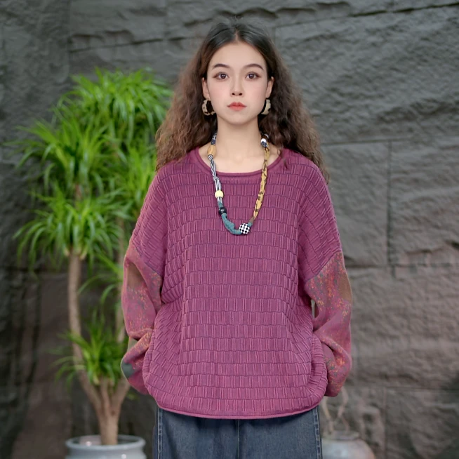 【袖子提花针织毛衣】打底衫女宽松大码显瘦女士休闲外穿套头上衣