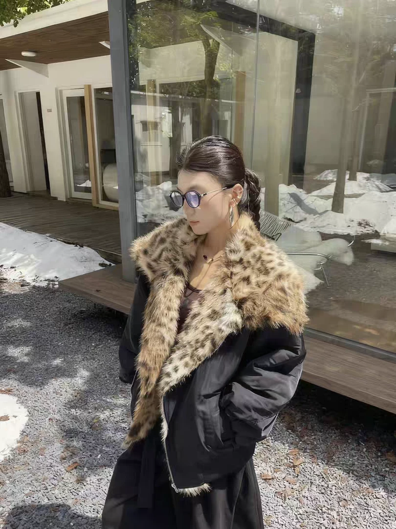 566区黑色豹纹长袖百搭韩版翻领欧美风