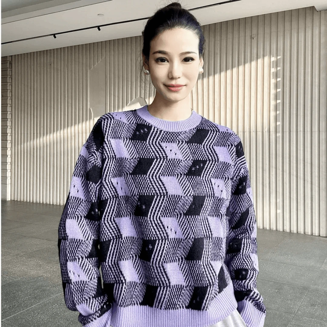 AMASS/阿玛施时尚轻质蓬松几何图案提花圆领套头针织衫5399754