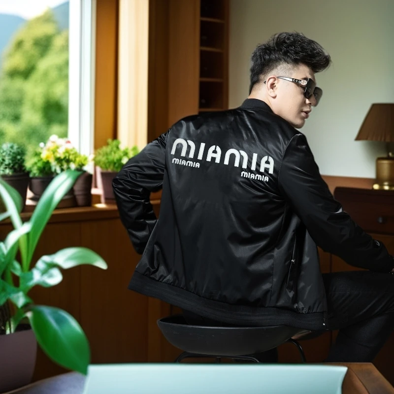 娜罗普西新款棒球服男士秋冬季潮流简约印花飞行夹克修身外套男潮