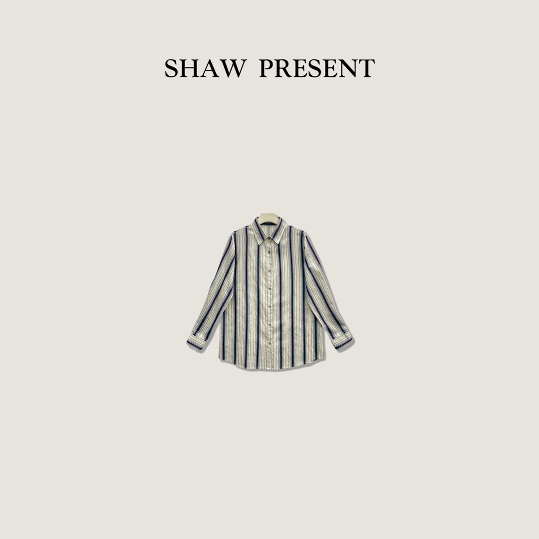 《S-P》港风* 多彩条纹松弛感宽松竖条纹长袖衬衣YQ-8341200