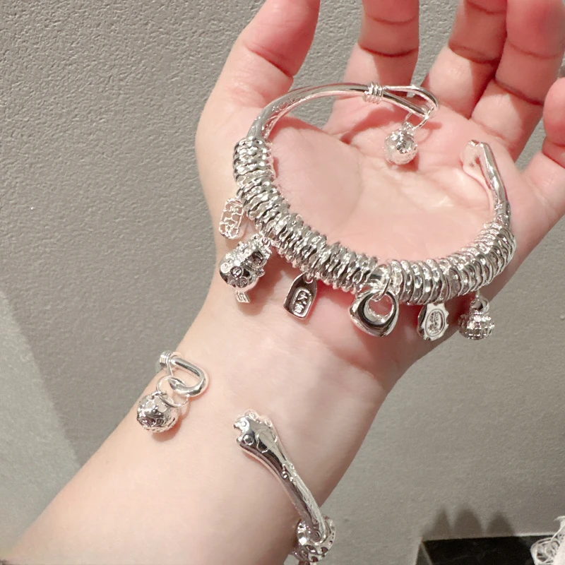 合金手镯 2025最新猫爪盘缠银手镯9999吊坠手环福牌招财猫平安