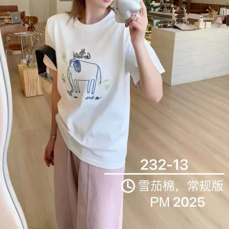 232-13夏季印花大象设计女休闲宽松短袖T恤