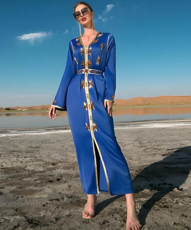 【321-330】时尚新款民族风迪拜土耳其重工服饰长款连衣裙