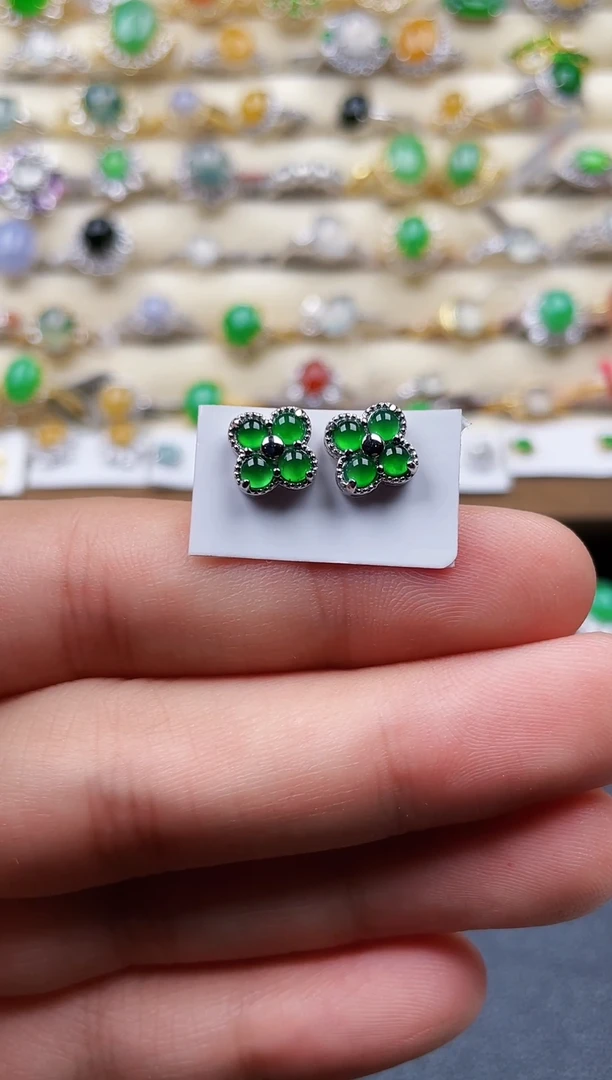 银S925镶嵌翡翠耳饰60