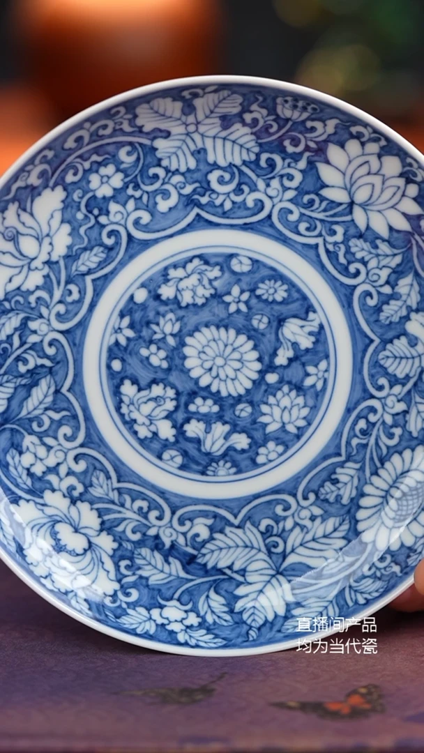 源明青忆蓝地百花四季花卉壶承盘