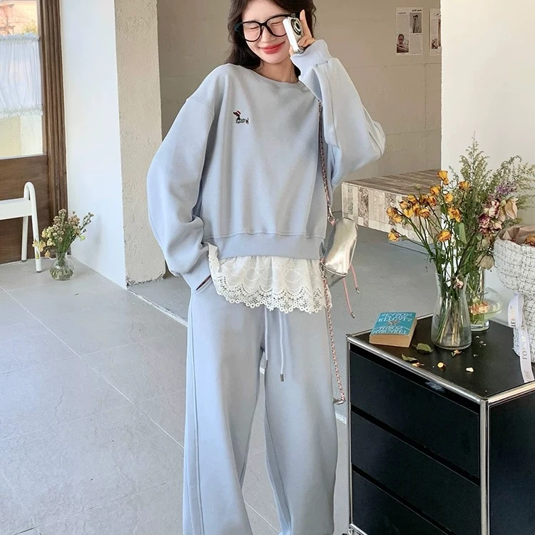 卡通刺绣卫衣套装女春季2025新款宽松显瘦阔腿裤两件套1909