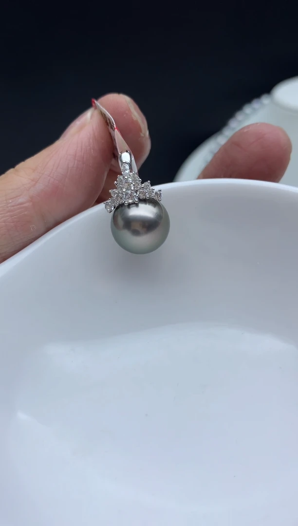 银S925镶嵌FF海水珍珠大溪地吊坠(赠链）12~13mm