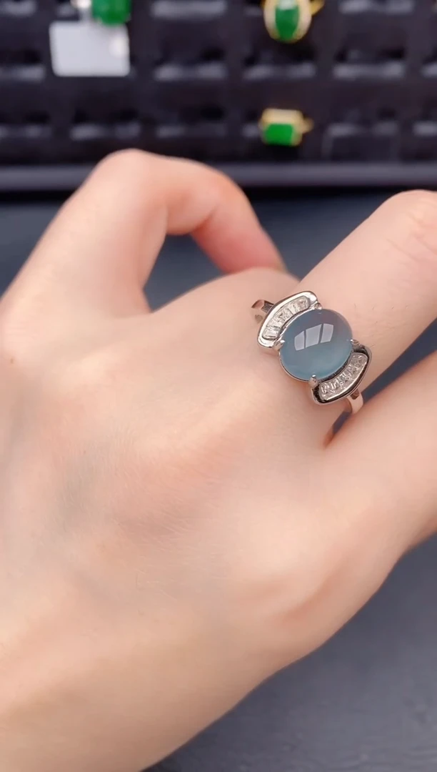 银S925镶嵌戒指翡翠天然a货翡翠661