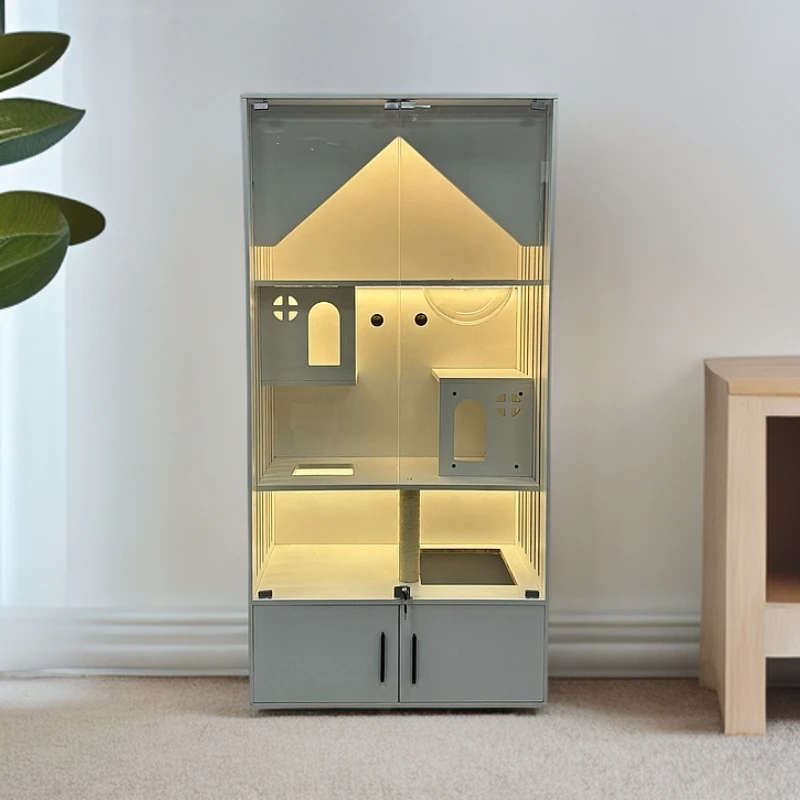 猫别墅家用室内猫爬架玻璃宠物柜大空间透气多层猫屋实木猫笼猫柜