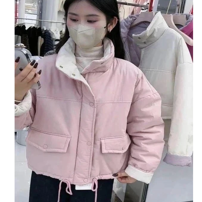 莎姐严选韩版宽松加绒加厚大口袋棉服外套女28115