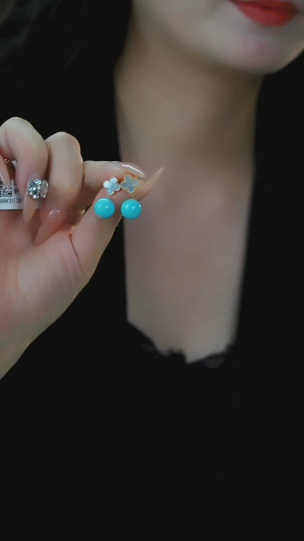 【闪购商品】绿松石耳钉18K金镶嵌多样性发一件