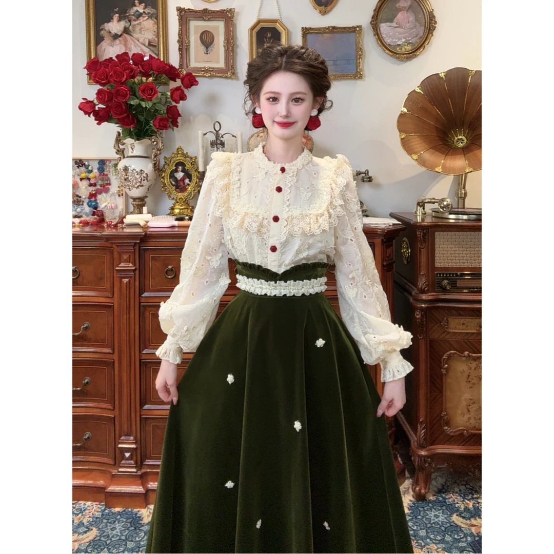 现货一生罗曼【玫瑰仙子】秋季法式蕾丝衬衫木耳边蝴蝶结上衣Y5551