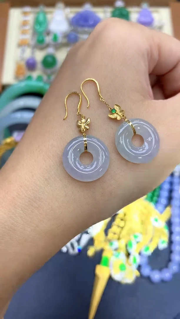 翡翠18K金镶嵌耳饰191-中国好珍宝