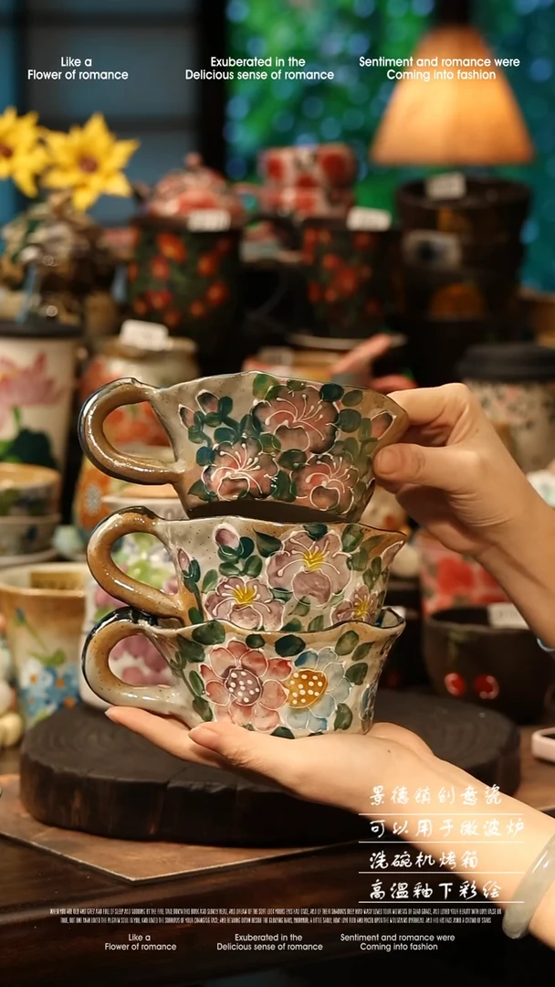 陶瓷随机一个景德镇高温釉下彩手工手绘款式