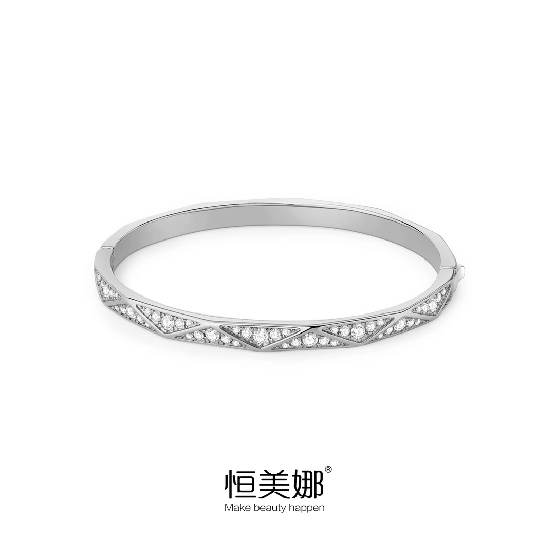 925银莫桑石手镯 菱格手镯气质轻奢时尚百搭情侣简约ins