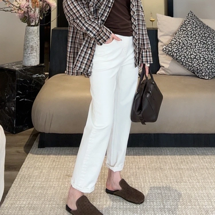 KOKO WANG早春新款土耳其BOSSA不挑腿型小白裤牛仔裤545464L25K03