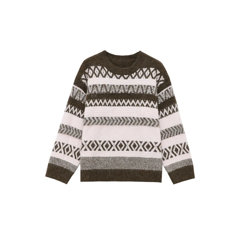 复古菱形长毛提花打底针织长袖百搭羊毛衫ly1261