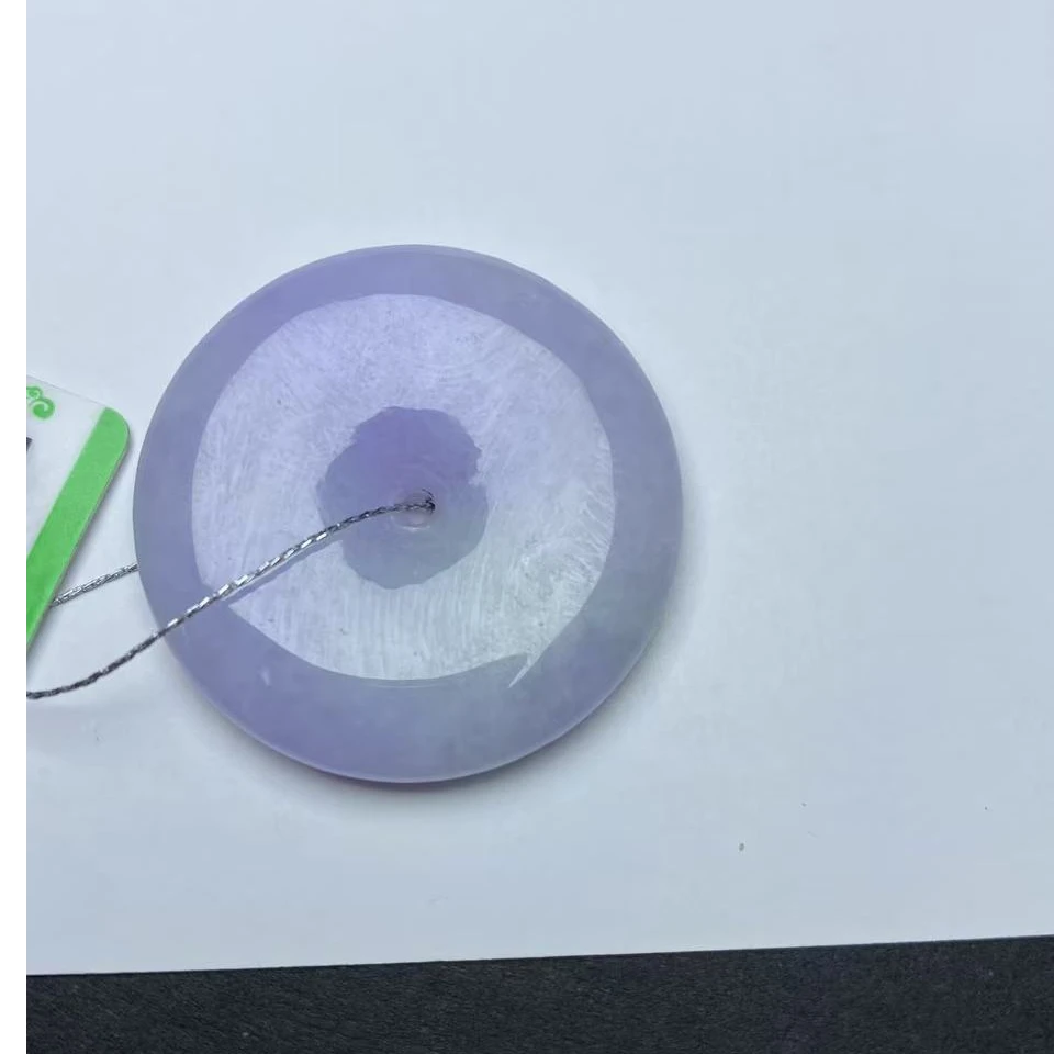 天然翡翠春带彩紫罗兰平安扣28*5.2mm