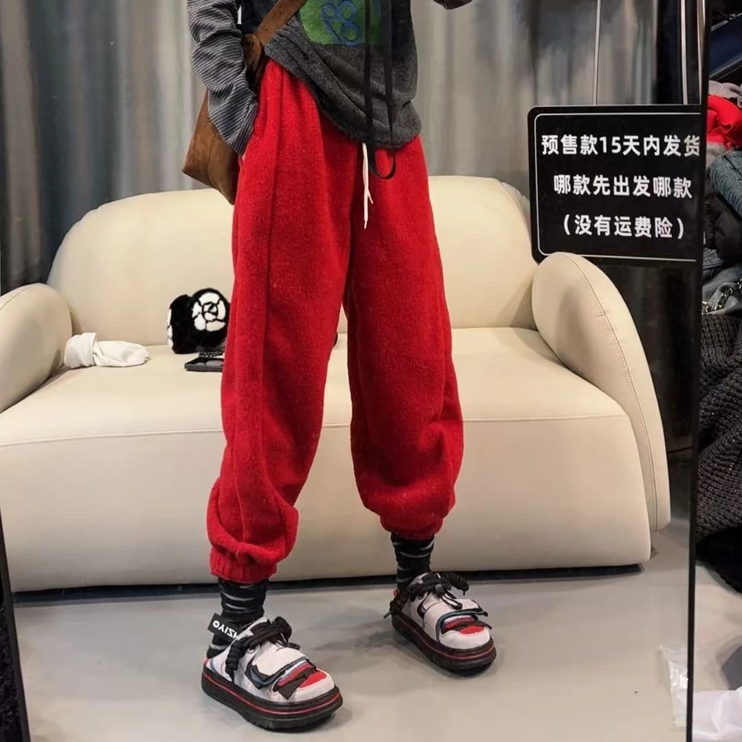 【文乐乐】秋冬新款韩版洋气个性时尚休闲潮流百搭毛毛束脚卫裤1725