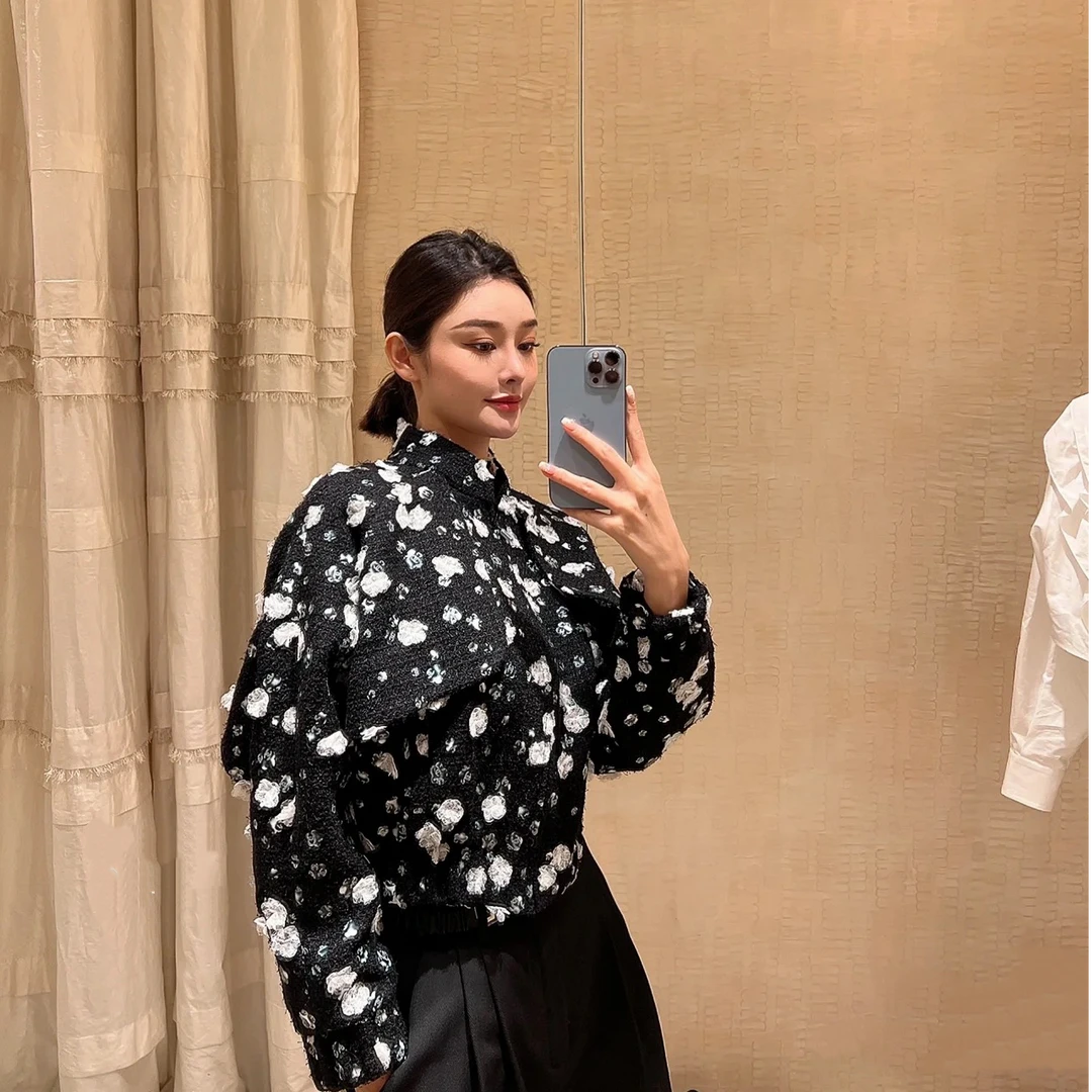 lbubu6月狂欢季香家新款白色山茶花夹克外套