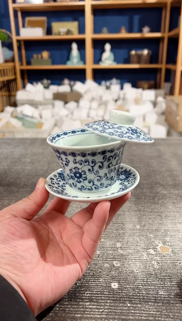 【闪购商品】其他卓玉堂青花缠枝莲悬停三才盖碗