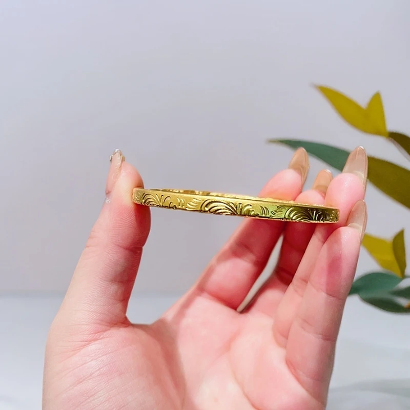 足银手镯 足银手镯 唐草纹开手镯铸厚金可调节时尚传承实心轻奢