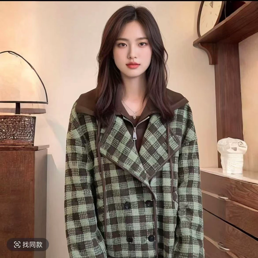S277 格子宽松型外套格纹短款复古