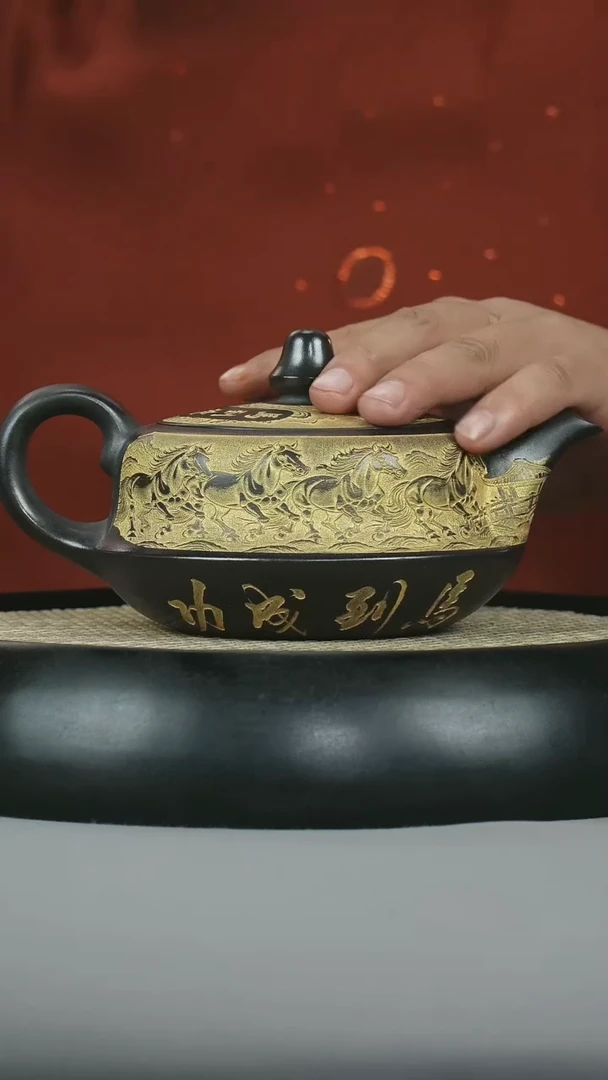 茶壶紫砂 原矿石黄 马到成功
