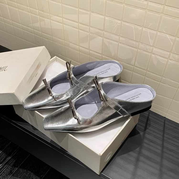 法式复古真皮包头半拖鞋女夏季新款外穿凉拖鞋