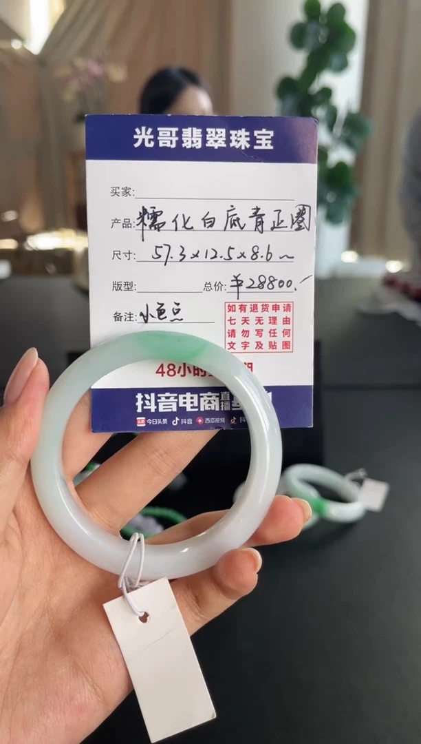 未镶嵌手镯翡翠光哥特推翡翠白底青正圈手镯