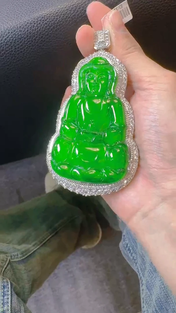 翡翠银S925镶嵌吊坠(赠链)天然A货翡翠