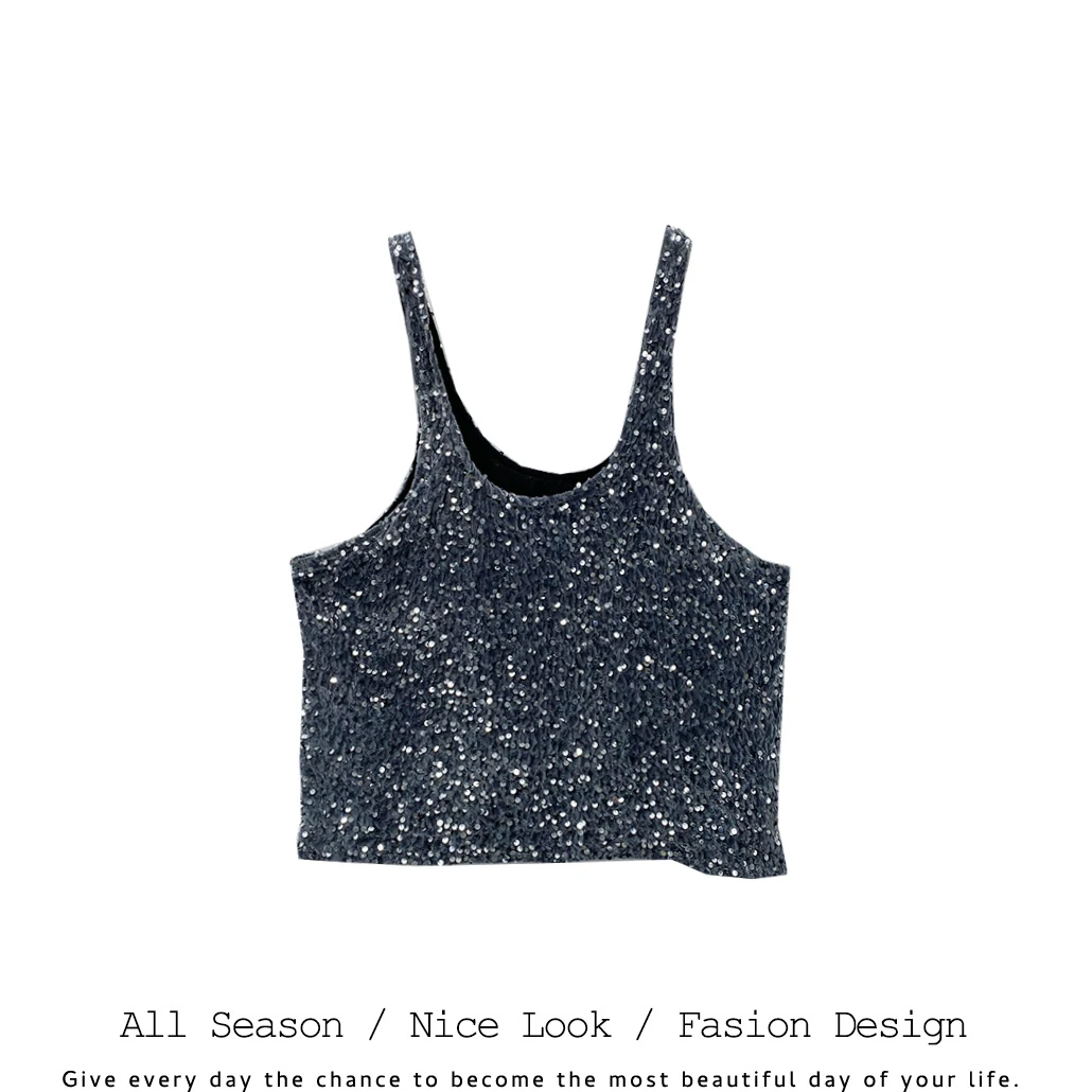 759    时尚亮片双色细吊带背心休闲百搭叠穿马甲     款号#7295
