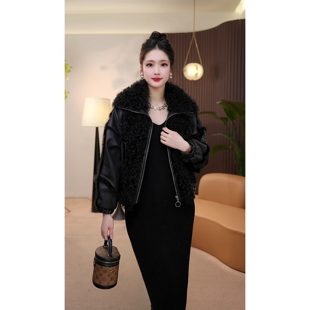 【茅茅专属】22650羊毛领兔皮毛拼接羽绒皮草