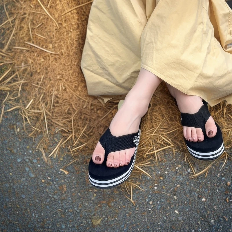 越南平仙女士夏季百搭增高防滑厚底人字松糕底沙滩拖鞋