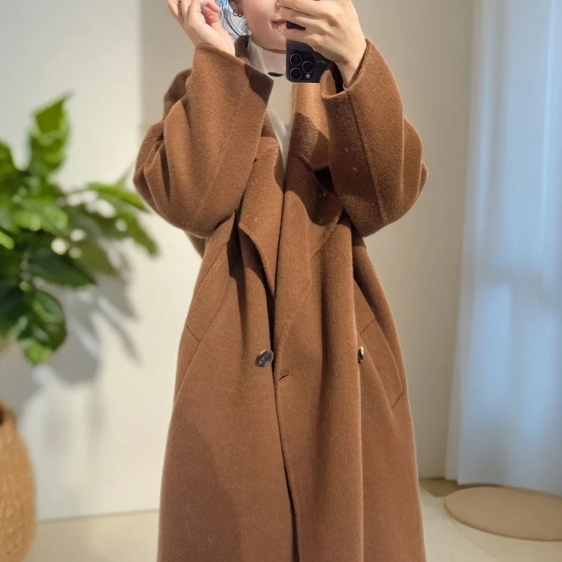 【梦梦专属】双面羊毛大衣大领子中长款韩版时尚宽松气质外套设计师