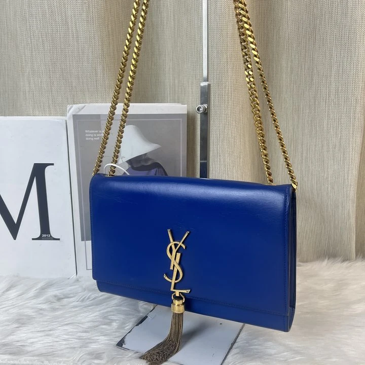 95新 YSL/圣罗兰 蓝色流苏包/EE04230415/0415