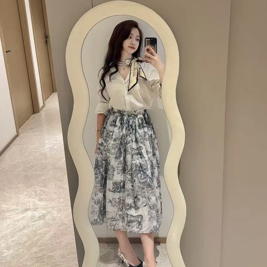 99新 DIOR/迪奥 2508258/34码/动物园满印休闲半身套裙