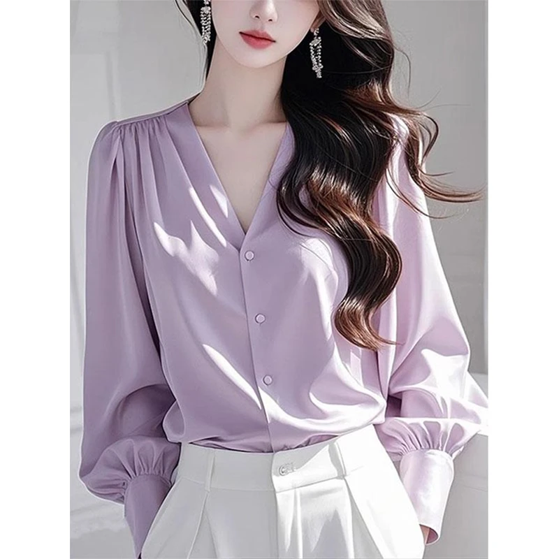法式高级感蕾丝花边V领长袖衬衫女2025春百搭独特漂亮小衫衬上衣