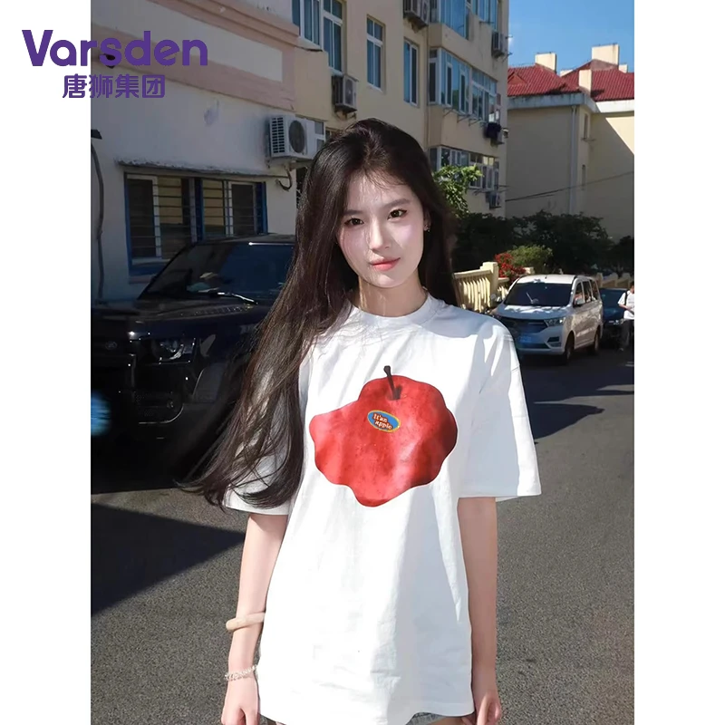 唐狮集团Varsden夏季趣味苹果印花短袖T恤男女同款情侣休闲上衣