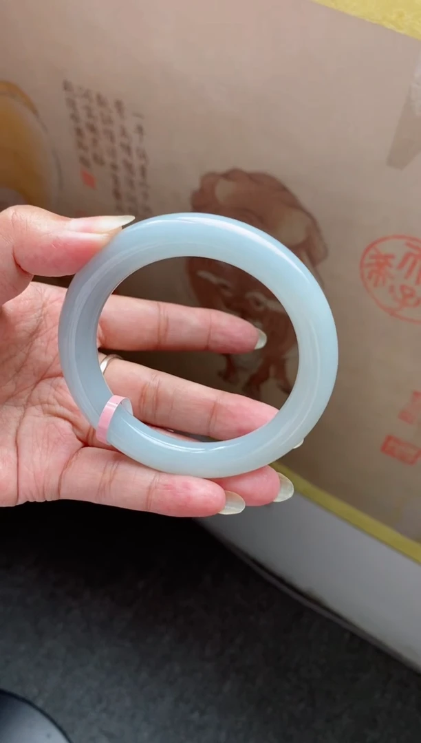 翡翠手镯未镶嵌（果冻胶无棉天空蓝）圆条17号