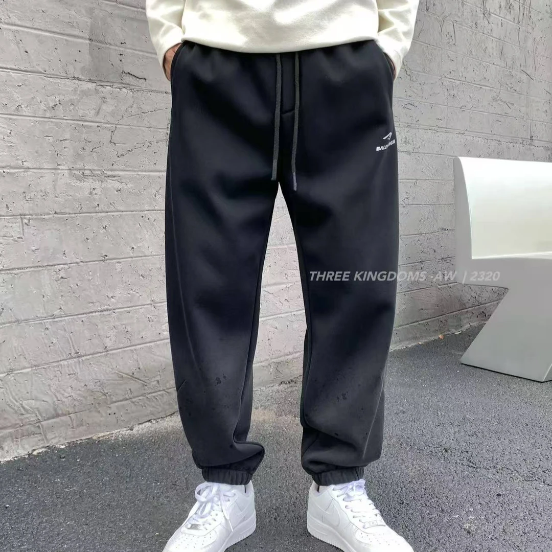 2320款秋冬加绒加厚洗水脚口斑点泼墨男休闲运动卫裤