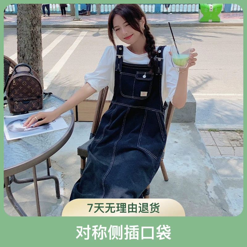 牛仔背带连衣裙宽松女夏季休闲女装2025新款夏装港味复古chic裙子